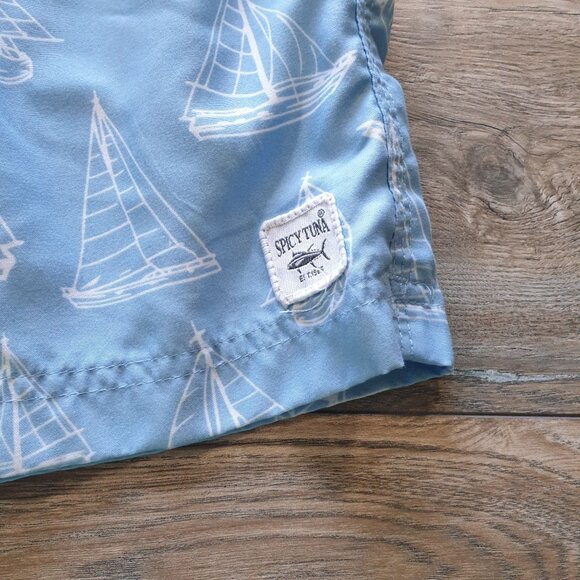 Spicy Tuna Men Sailboat Swim Trunks Mesh Lining Small 26 In Waist FLAW - Picture 2 of 7